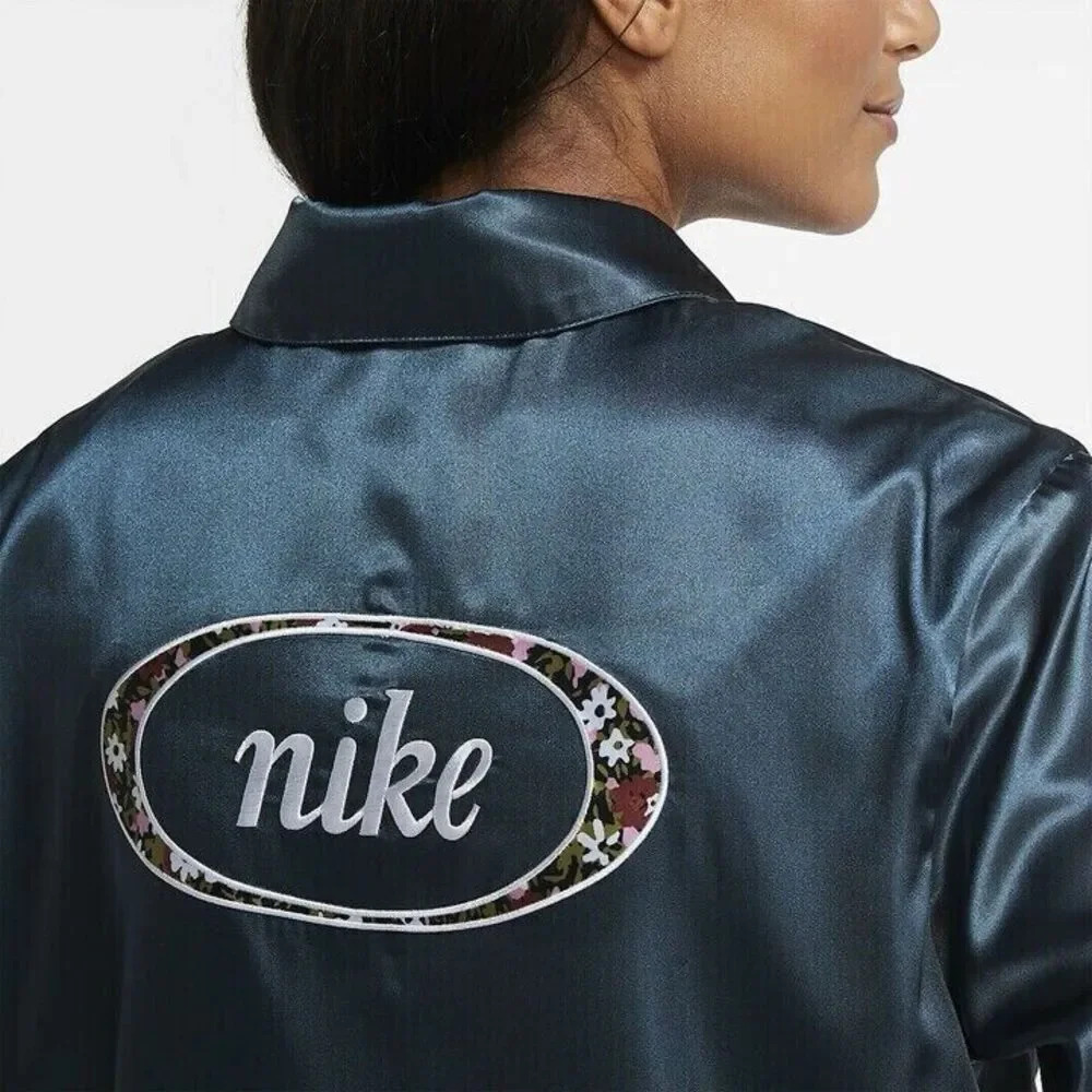 Nike Jacket Womens NSW Sportswear Satin CU5351-058 SZ Medium GREEN - Picture 2 of 6